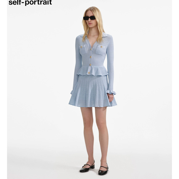 Self-Portrait Blue Pointelle Knit Mini Dress L - Picture 4 of 12